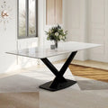 Table à manger rectangulaire moderne avec plateau en pierre frittée brillante