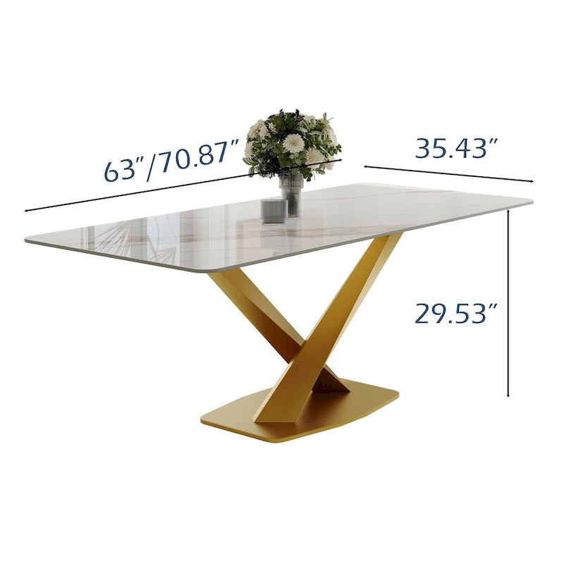 Table à manger rectangulaire moderne avec plateau en pierre frittée brillante