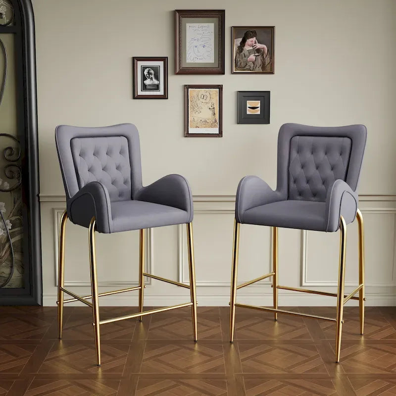 Tabouret de comptoir moderne en velours rembourré avec cadre en métal