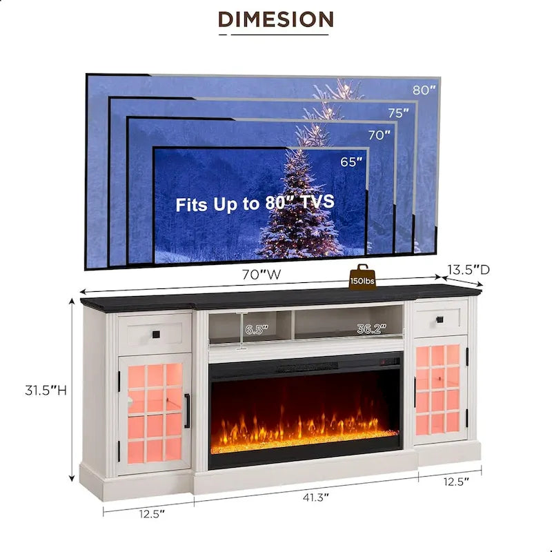Meuble TV cheminée de style ferme, centre de divertissement