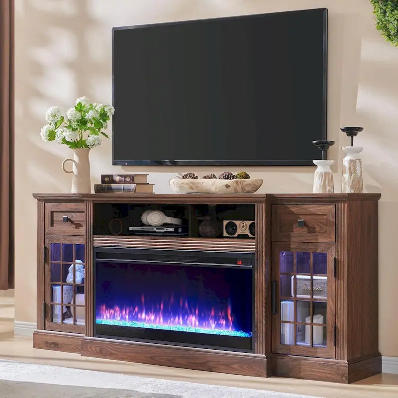 Meuble TV cheminée de style ferme, centre de divertissement