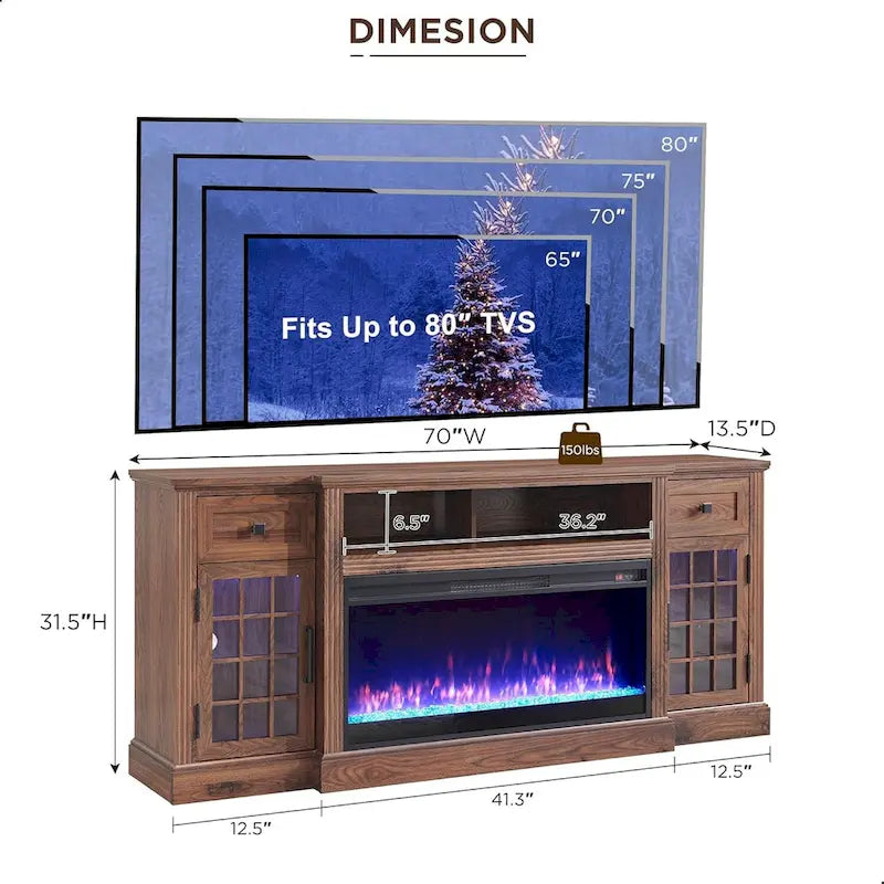 Meuble TV cheminée de style ferme, centre de divertissement