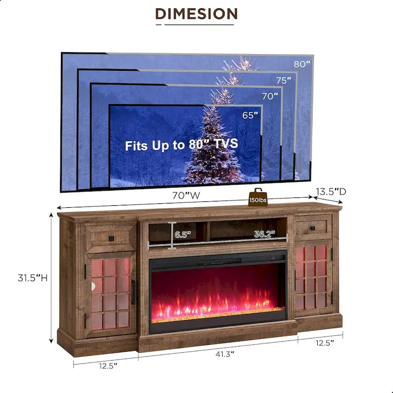 Meuble TV cheminée de style ferme, centre de divertissement