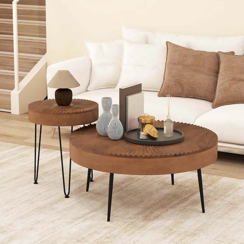 Table basse ronde de style rustique