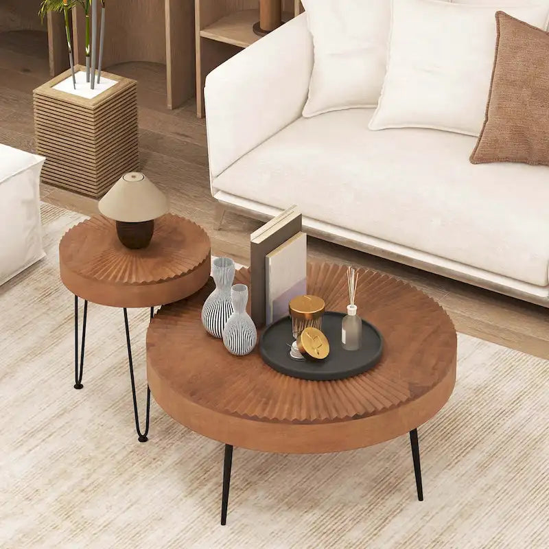 Table basse ronde de style rustique