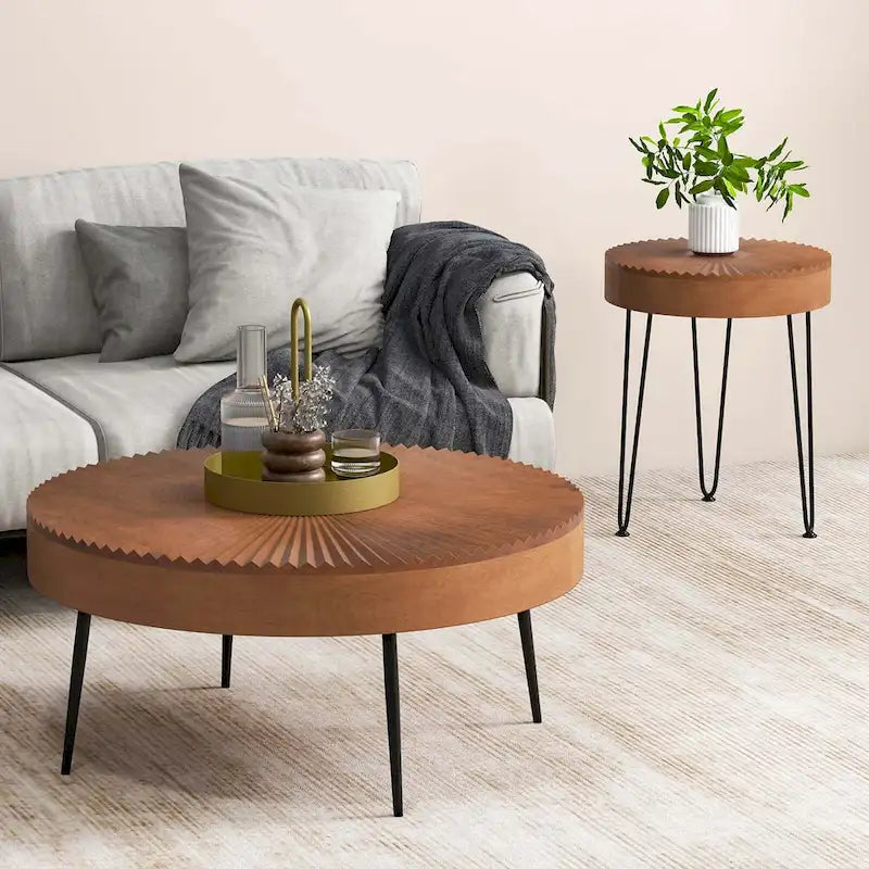 Table basse ronde de style rustique