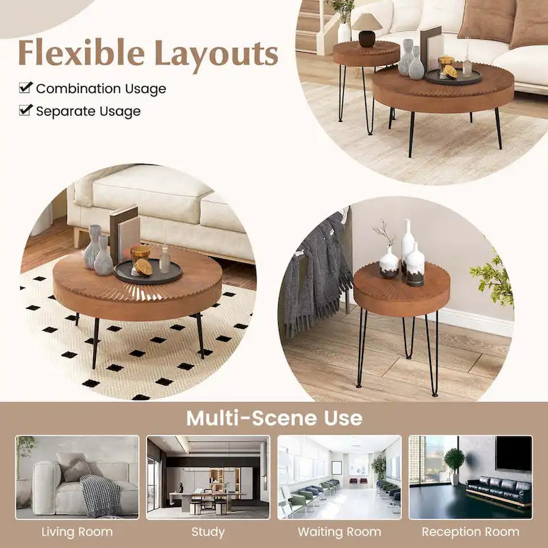 Table basse ronde de style rustique