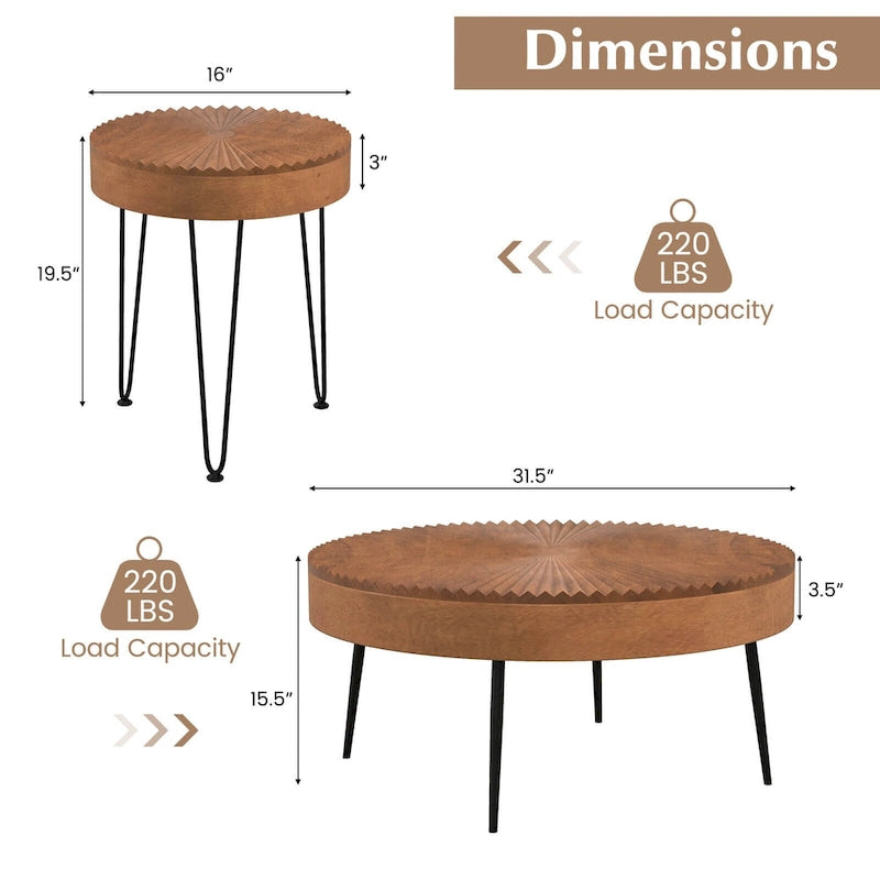 Table basse ronde de style rustique