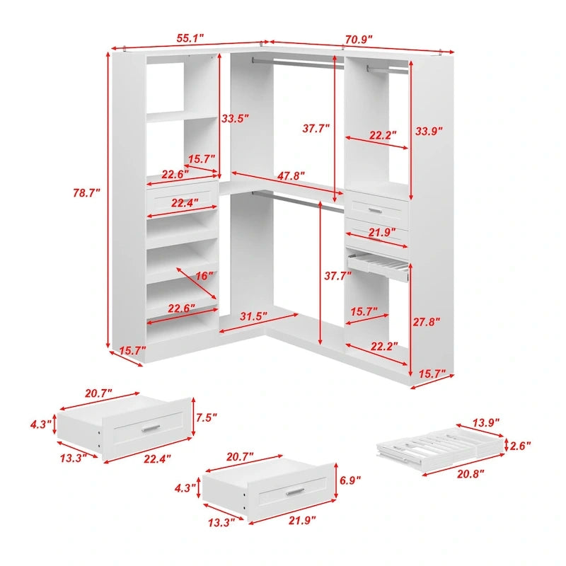 Armoires d'angle avec rangement pour pantalons et chaussures