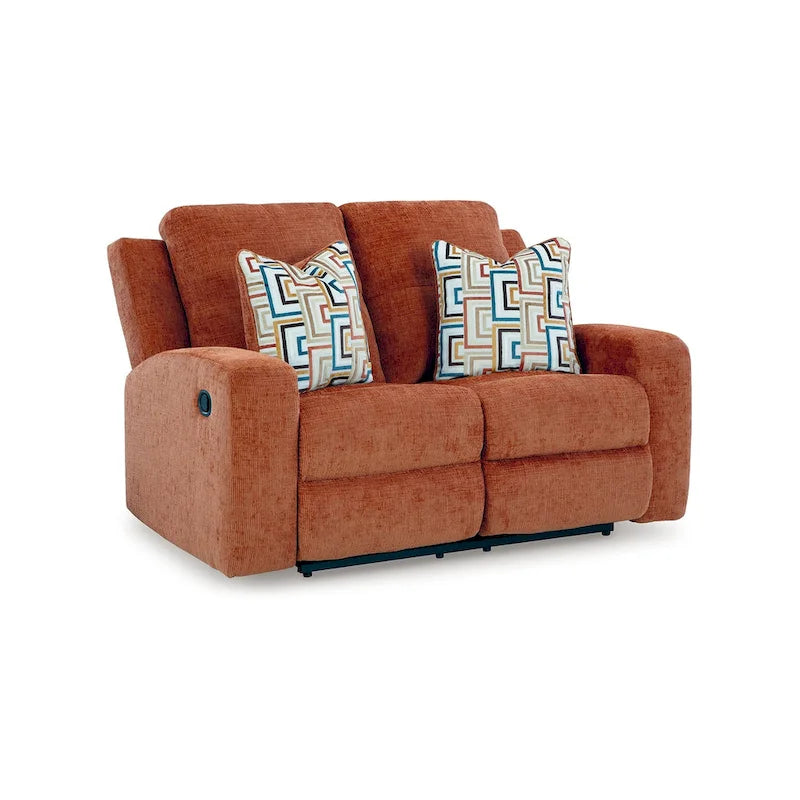 Causeuse inclinable manuelle, polyester orange 2 oreillers