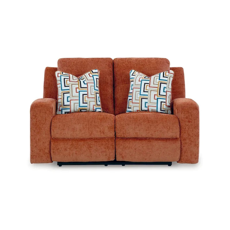 Causeuse inclinable manuelle, polyester orange 2 oreillers