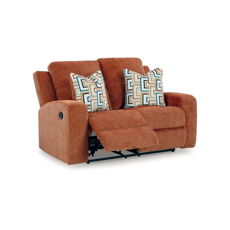Causeuse inclinable manuelle, polyester orange 2 oreillers