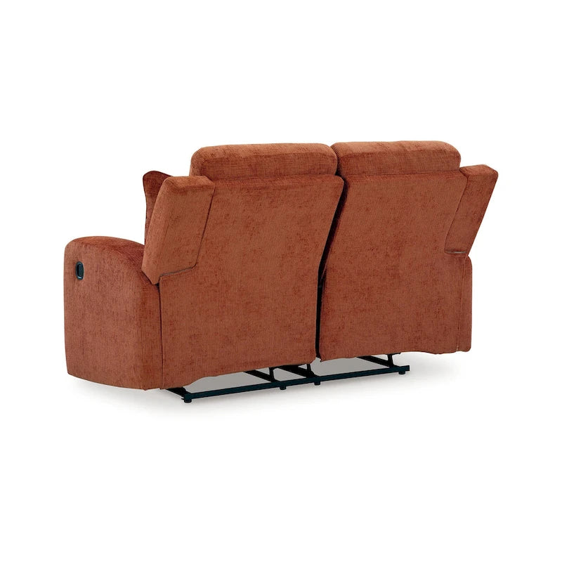 Causeuse inclinable manuelle, polyester orange 2 oreillers