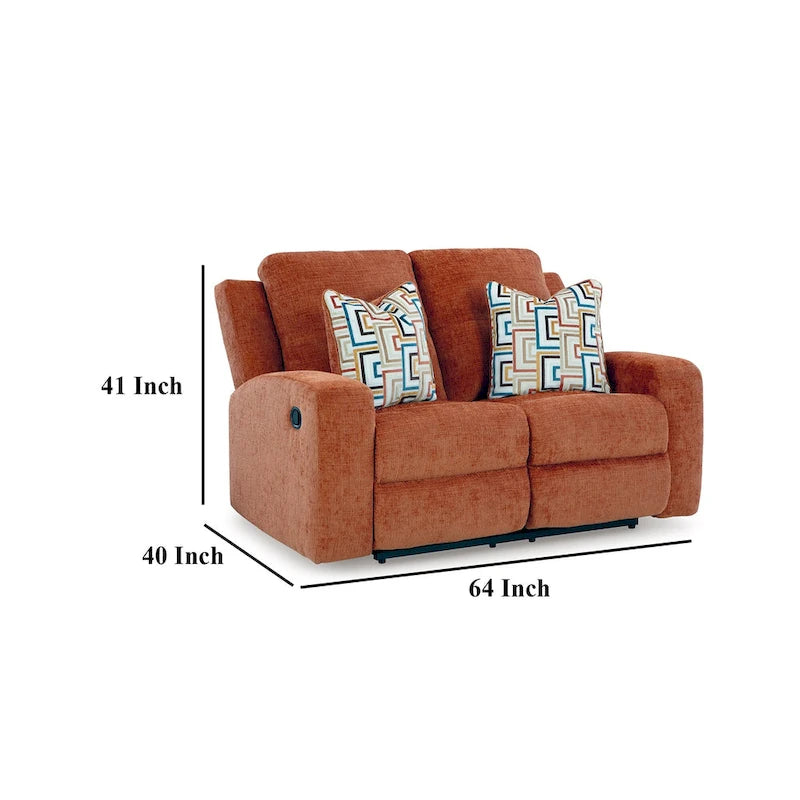Causeuse inclinable manuelle, polyester orange 2 oreillers