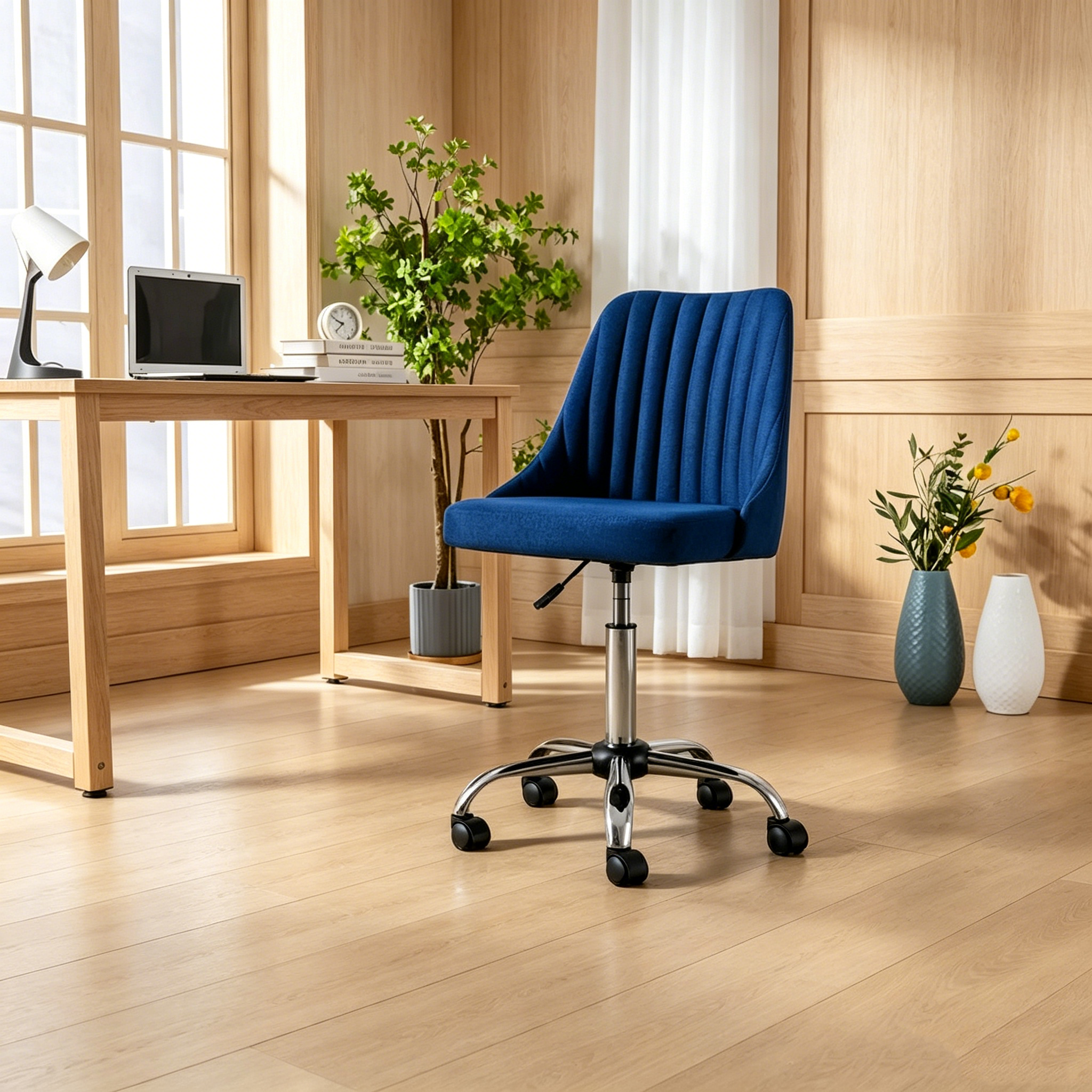 Chaise de bureau en tissu avec piètement chromé