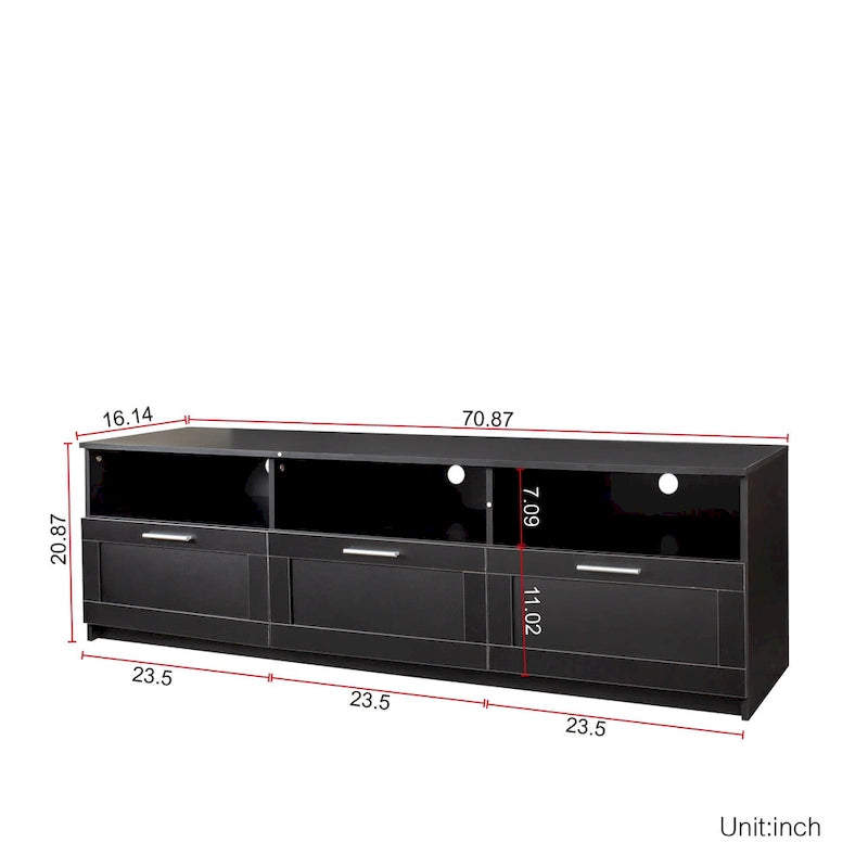 Meuble TV moderne minimaliste noir avec 3 tiroirs de rangement