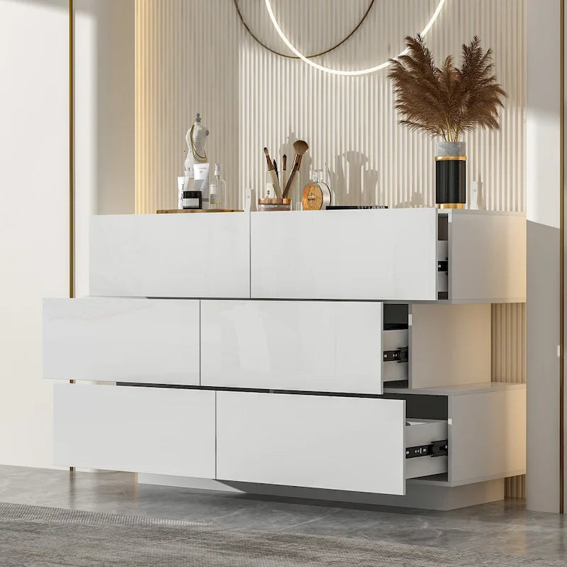Commode à six tiroirs ultra-brillante