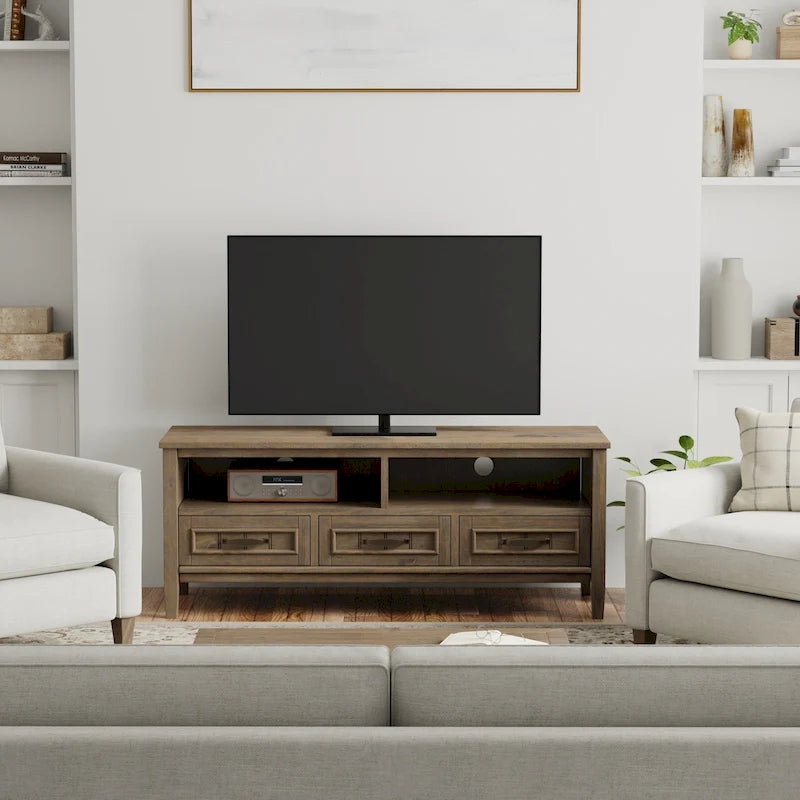 Meuble TV moderne en bois massif, brun fumé