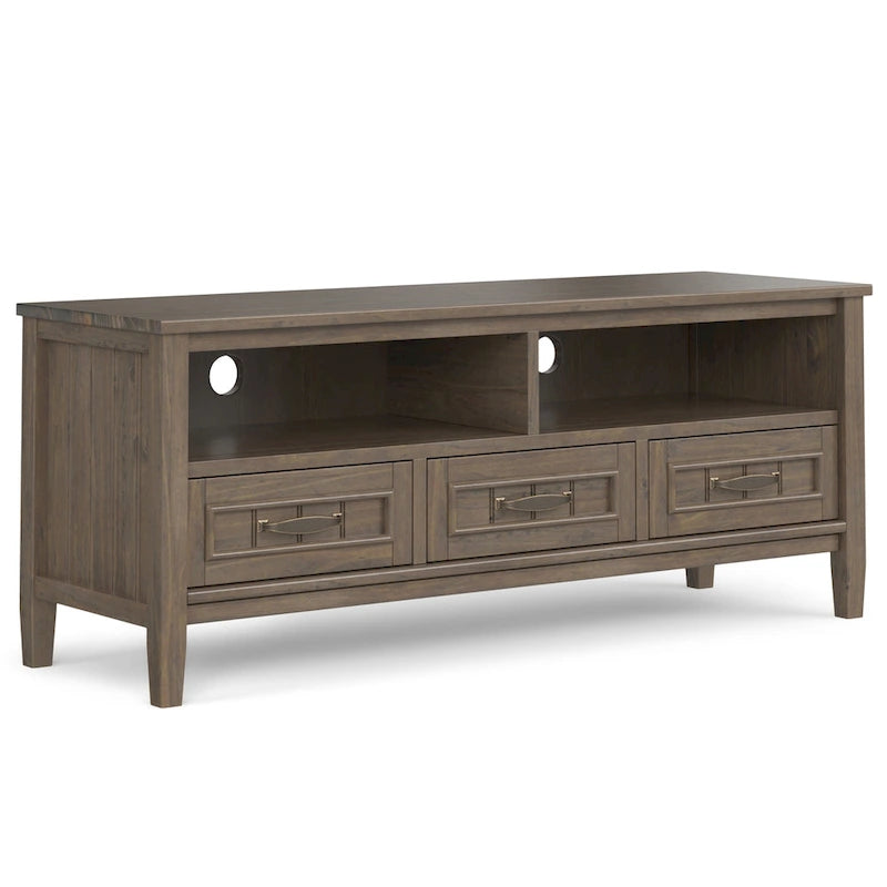 Meuble TV moderne en bois massif, brun fumé