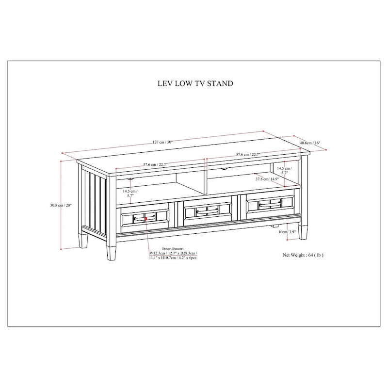 Meuble TV moderne en bois massif, brun fumé