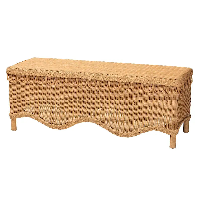 Banc d'appoint Bohème en rotin couleur miel clair avec bord festonné