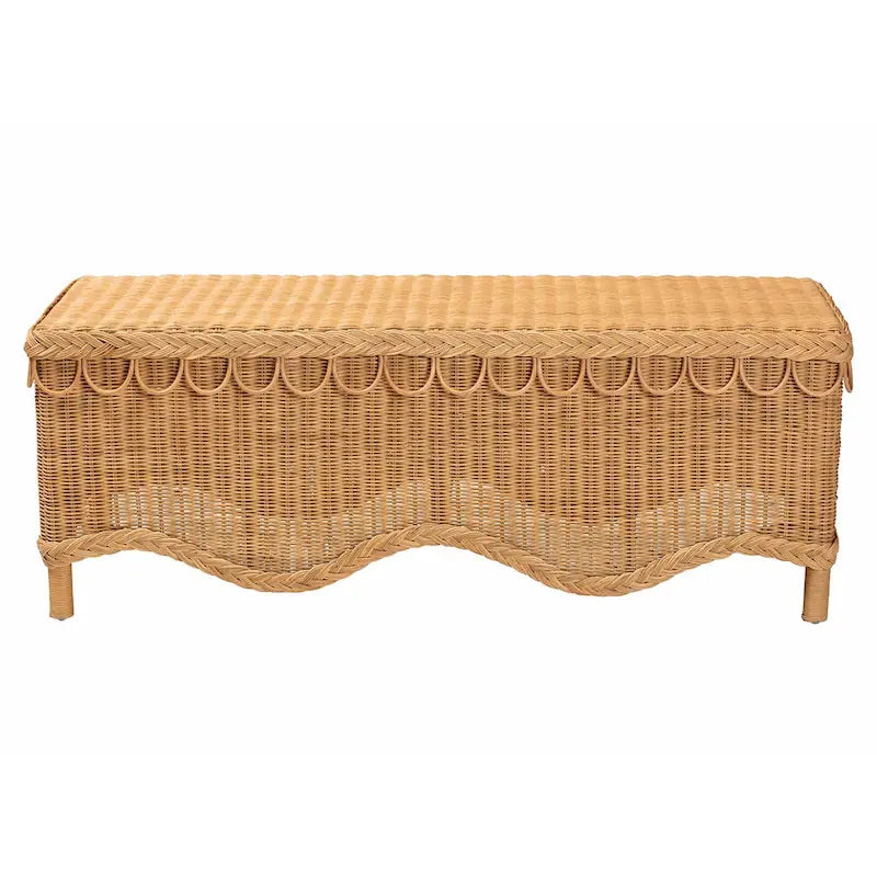 Banc d'appoint Bohème en rotin couleur miel clair avec bord festonné