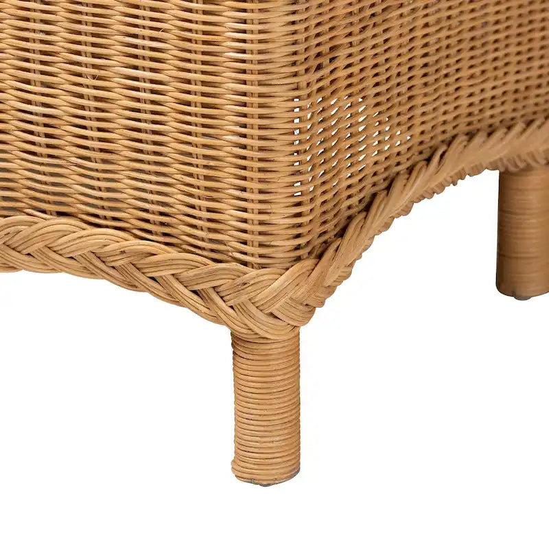 Banc d'appoint Bohème en rotin couleur miel clair avec bord festonné