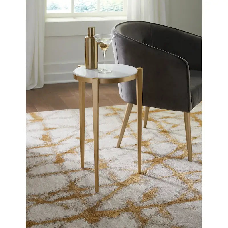 Table d'appoint haute en véritable marbre blanc avec accents dorés