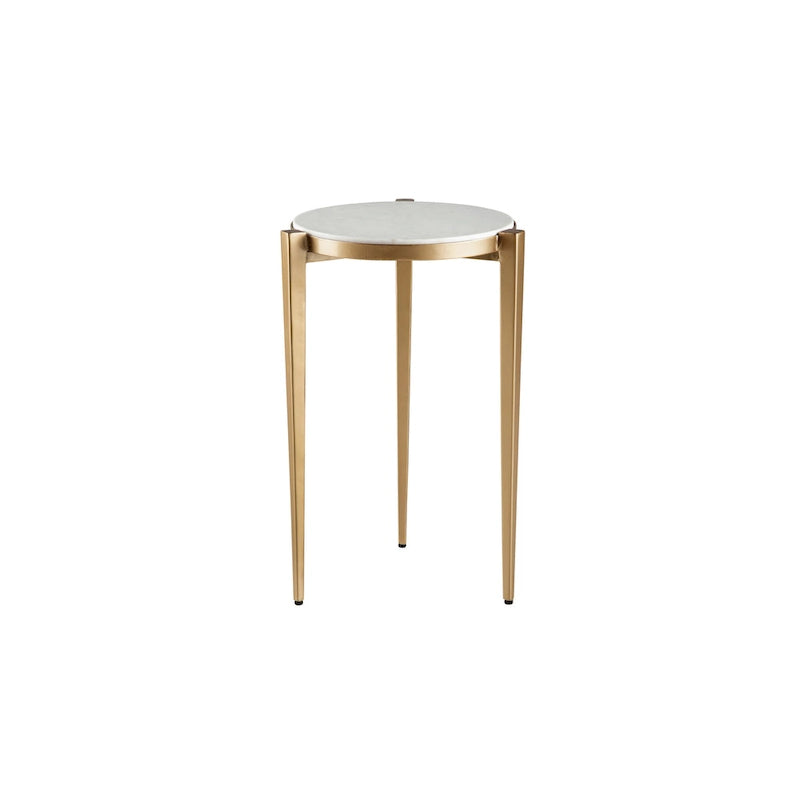 Table d'appoint haute en véritable marbre blanc avec accents dorés