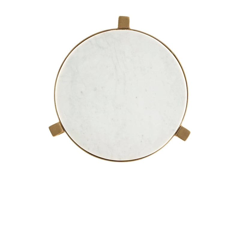 Table d'appoint haute en véritable marbre blanc avec accents dorés