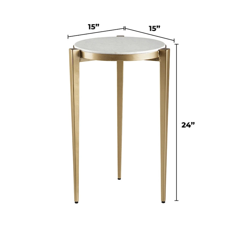 Table d'appoint haute en véritable marbre blanc avec accents dorés