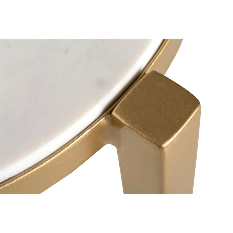 Table d'appoint haute en véritable marbre blanc avec accents dorés