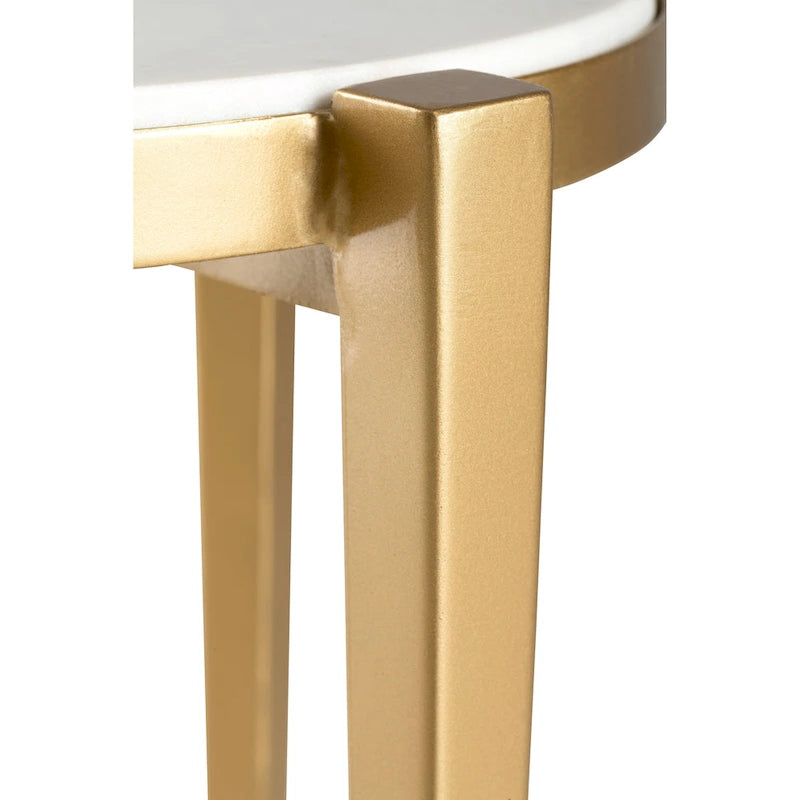 Table d'appoint haute en véritable marbre blanc avec accents dorés