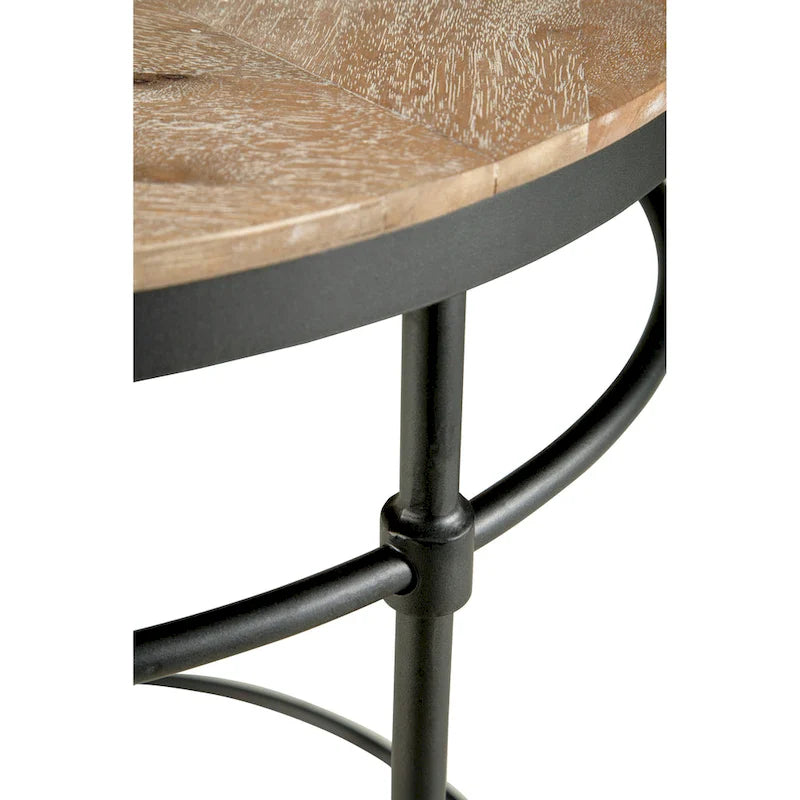 Table d'appoint ronde en bois massif et métal