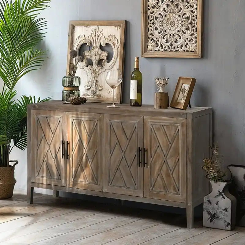 Buffet 4 portes en bois sergé style campagnard américain vintage