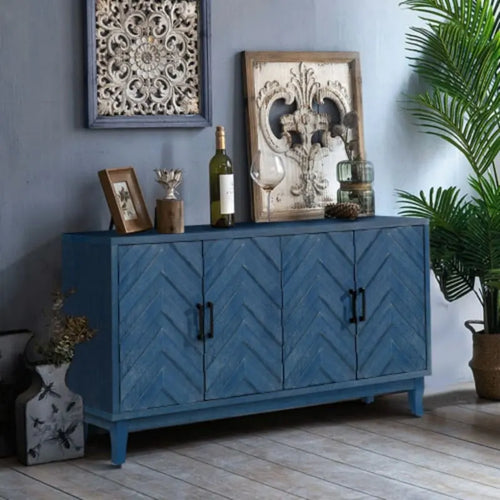 Buffet 4 portes en bois sergé style campagnard américain vintage