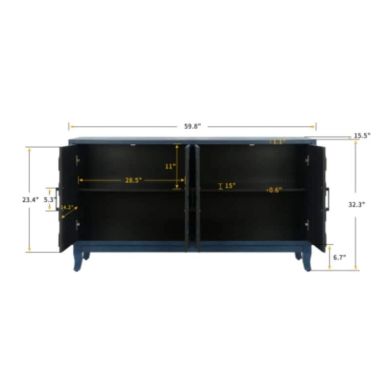 Buffet 4 portes en bois sergé style campagnard américain vintage