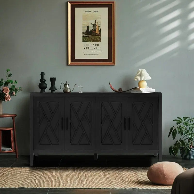 Buffet 4 portes en bois sergé style campagnard américain vintage