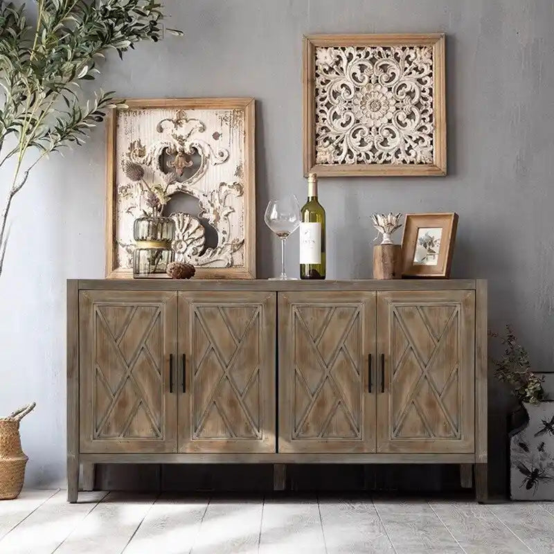 Buffet 4 portes en bois sergé style campagnard américain vintage