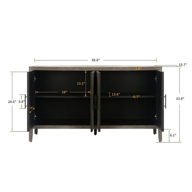 Buffet 4 portes en bois sergé style campagnard américain vintage