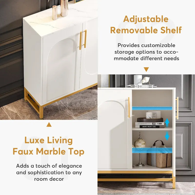 Un buffet moderne à quatre portes avec espace de rangement.