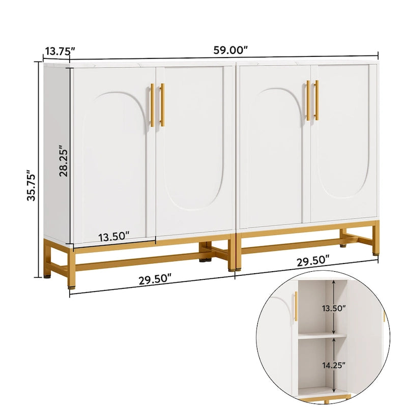 Un buffet moderne à quatre portes avec espace de rangement.
