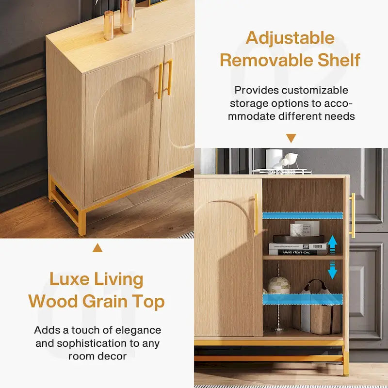 Un buffet moderne à quatre portes avec espace de rangement.