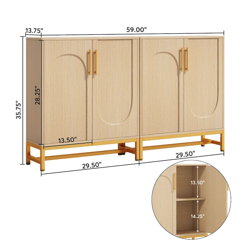 Un buffet moderne à quatre portes avec espace de rangement.