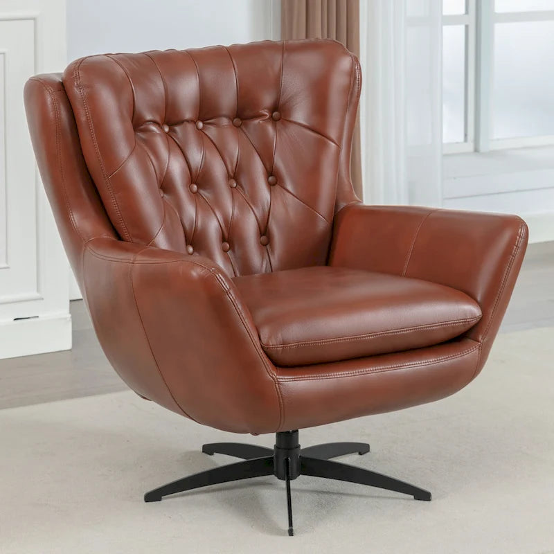 Fauteuil pivotant capitonné en similicuir