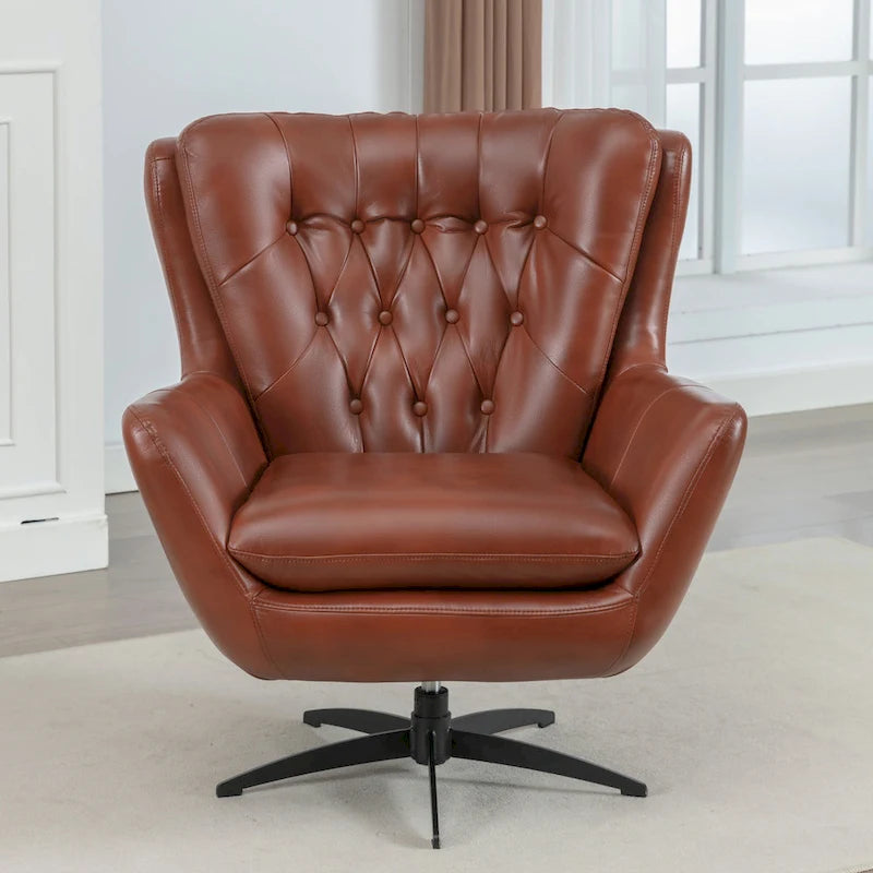 Fauteuil pivotant capitonné en similicuir