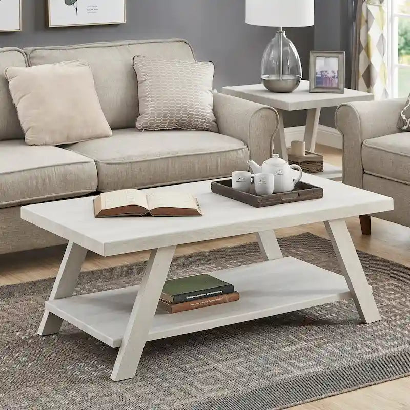 Table basse contemporaine en bois répliqué avec étagère
