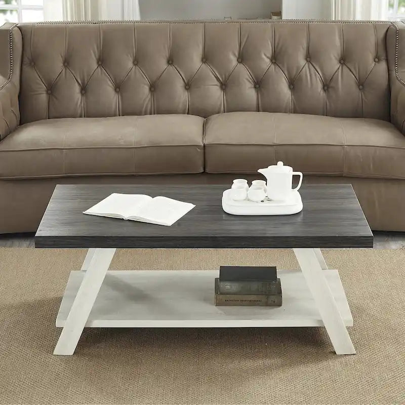 Table basse contemporaine en bois répliqué avec étagère