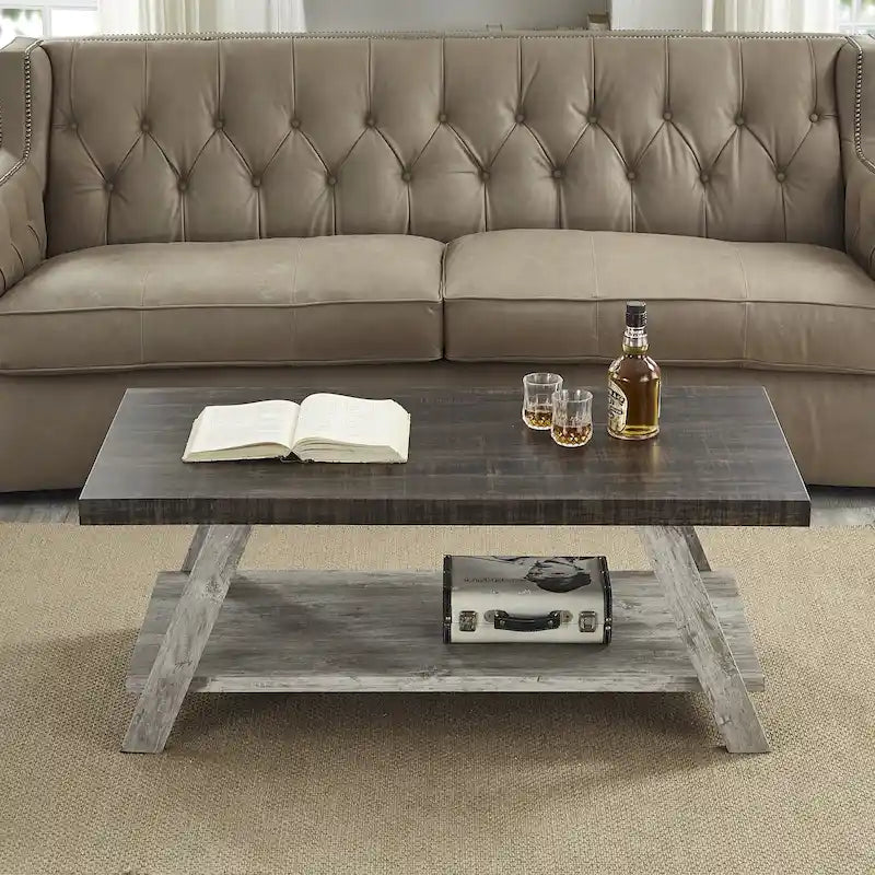 Table basse contemporaine en bois répliqué avec étagère