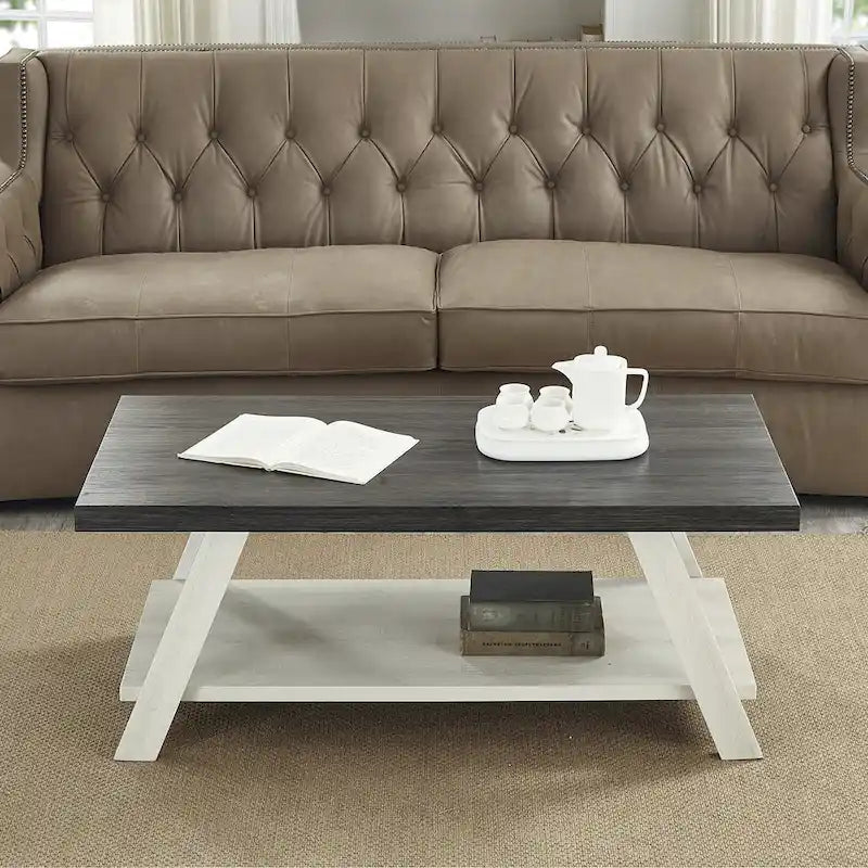 Table basse contemporaine en bois répliqué avec étagère